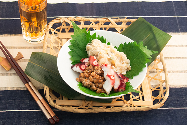 納豆とタコ・粕漬けの和え物